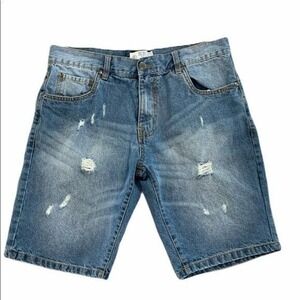 Rustic Blue Size 32 Shorts Distressed Denim Bermuda Jean Mid Rise Cotton Women's